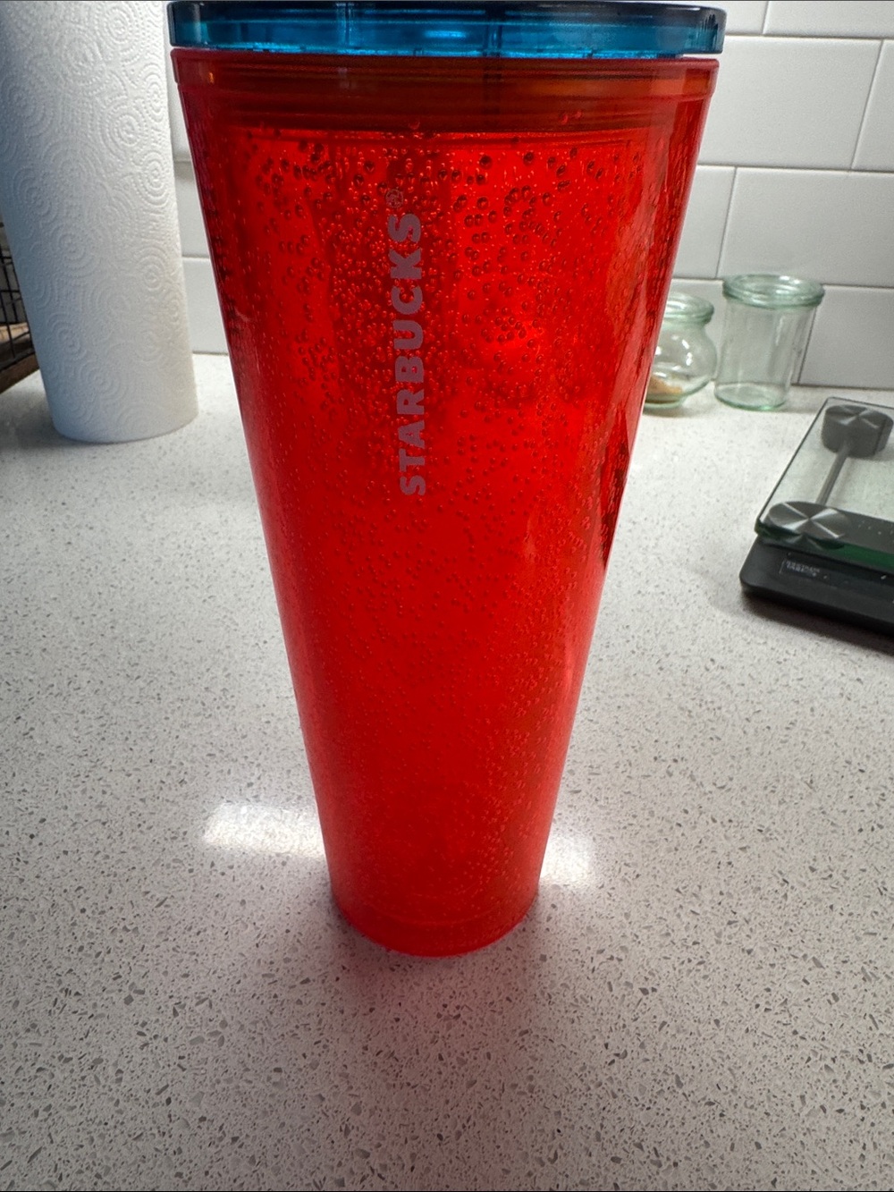 Starbucks Orange Tumbler with Blue Lid